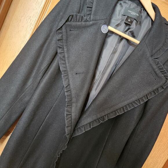 Ann Taylor Black Wool Blend Ruffled Double Breasted Jacket Blazer Women's Size S - Picture 7 of 10